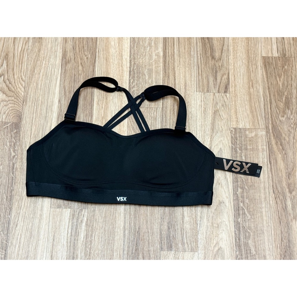 Victorias Secret VSX Angel Sports Bra Black Strappy Medium Support NWT Small